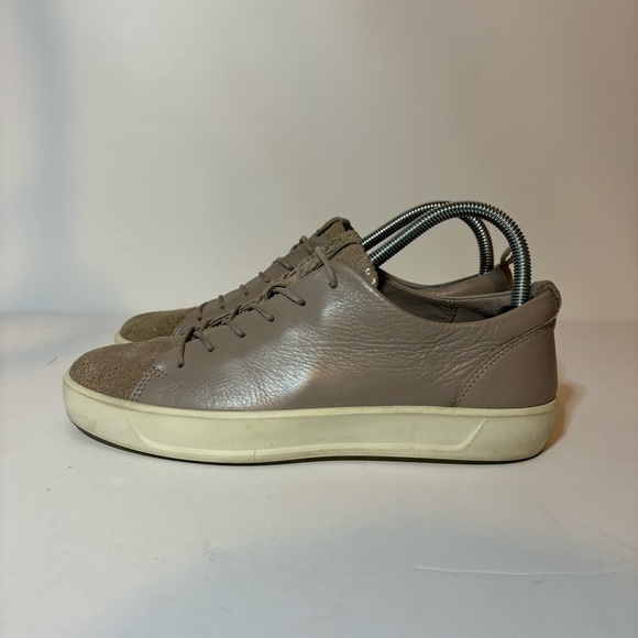 ECCO Soft 7 Shoes Womens Sz 40 9 / 9.5 Rose Grey Leather Lace Up Sneaker Comfort - Picture 1 of 9